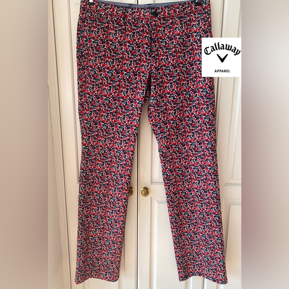 CALLAWAY Golf Pants red black floral Mens Size 33 34 NWOT